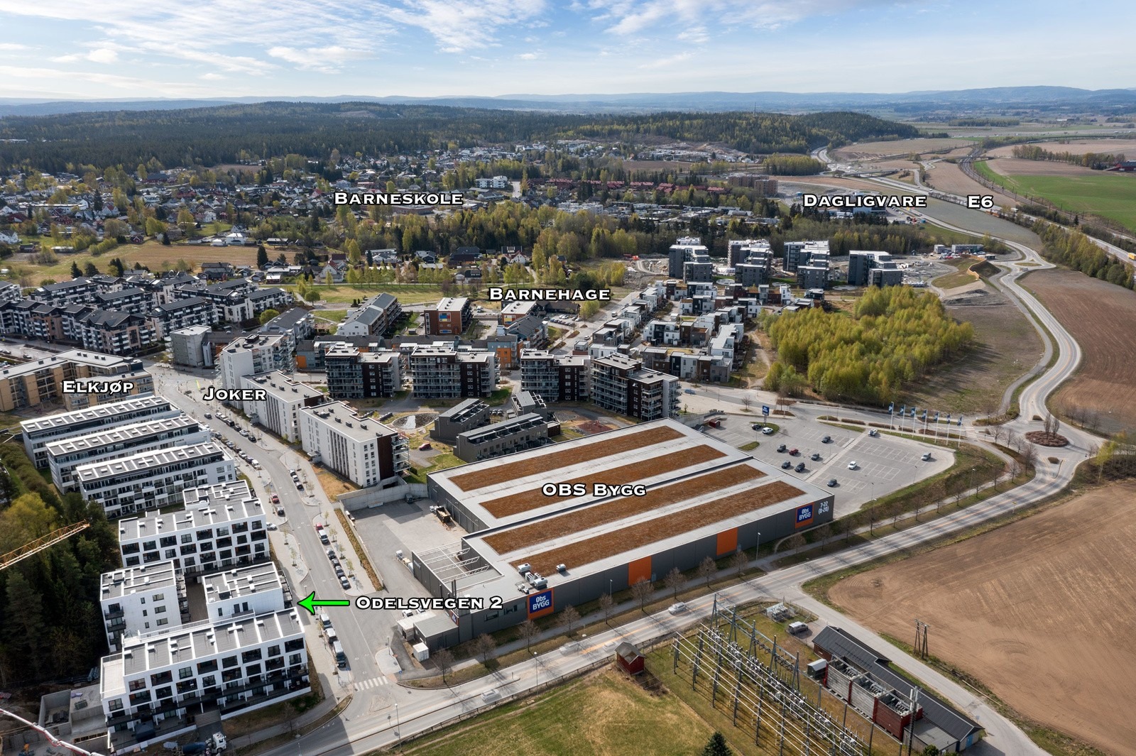 Dronebilde over nærområdet.